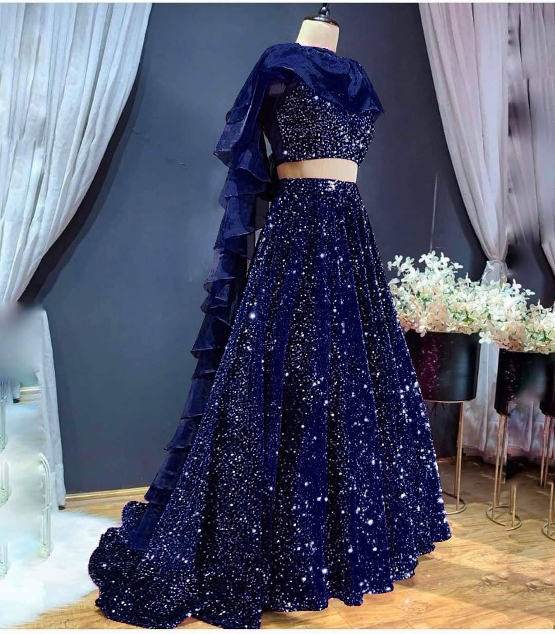 Navy Blue Heavy Sequence Work Wedding Wear Lehenga Choli