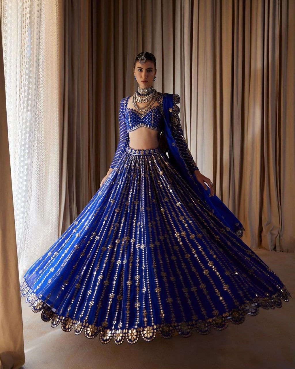 Trending Georgette Wear Royal Blue Color Lehenga Choli For Women