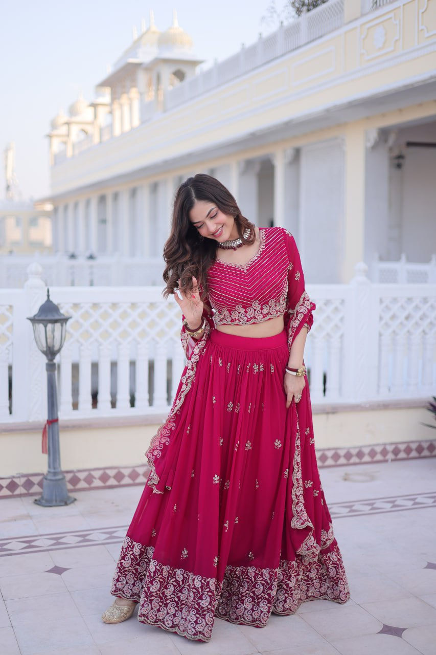 Wedding Wear Pink Color Sequence Work Lehenga Choli