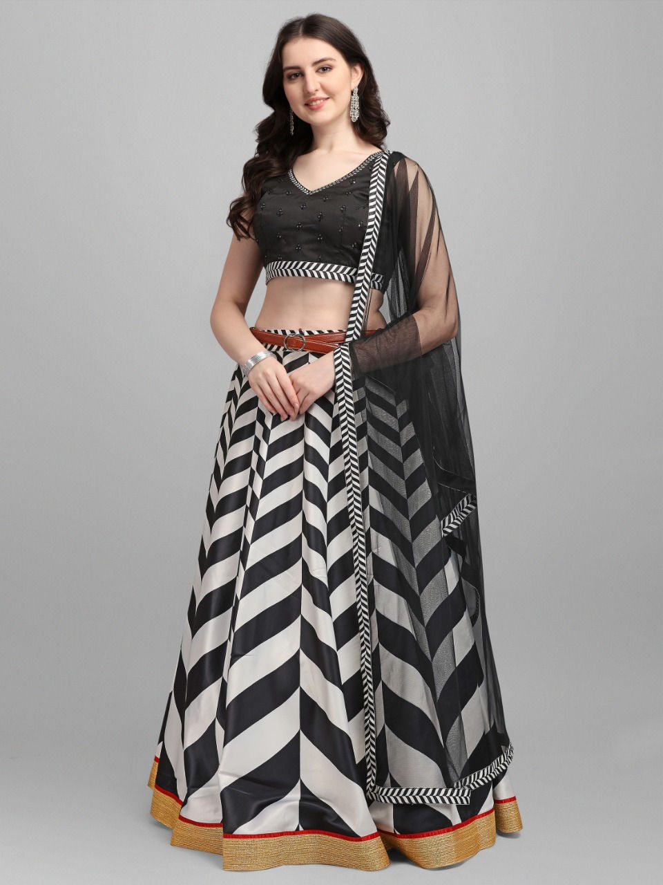Kiara Advani Black And White Shershah Printed  Lehenga