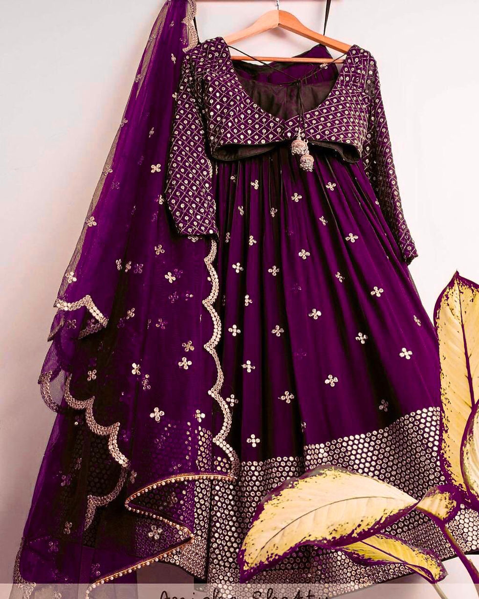 Designer Wedding wear Georgette Sequence Work Lehenga Of 80th Fashion