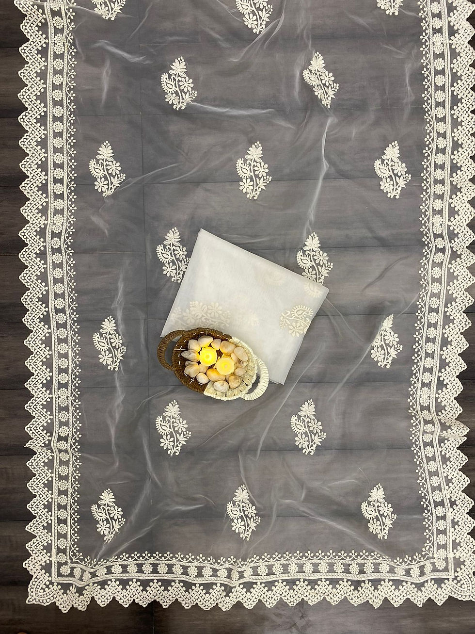 Thumbnail: White Colour Embroidery Work Heavy Thread Work Saree