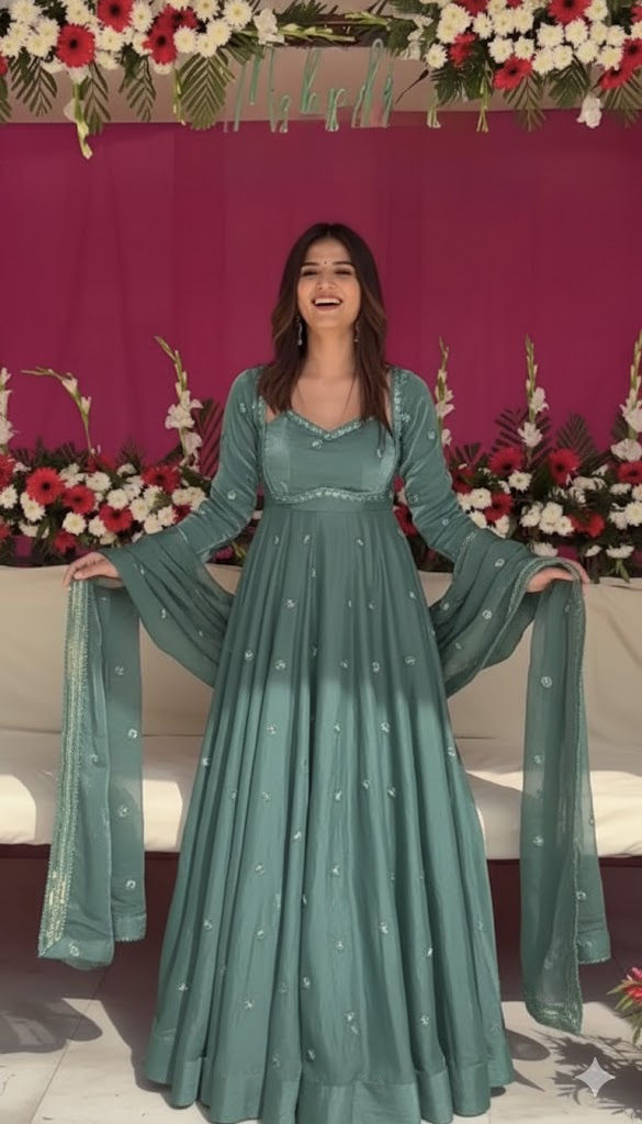 Steel Gray Color Fandy Silk Thread With Sequence Work Gown