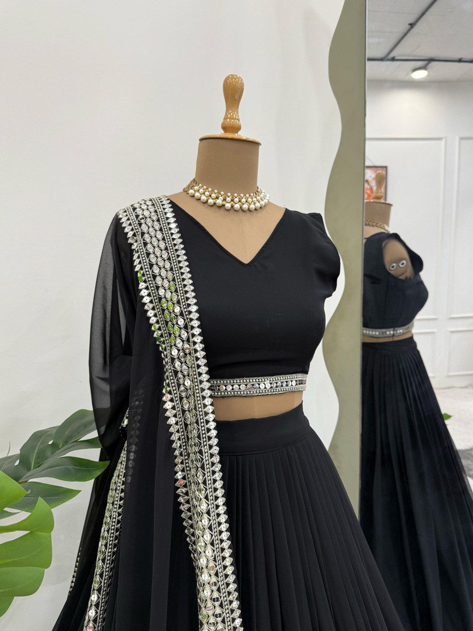 Faux Georgette Black Color Thread With Sequence Wedding Lehenga Choli