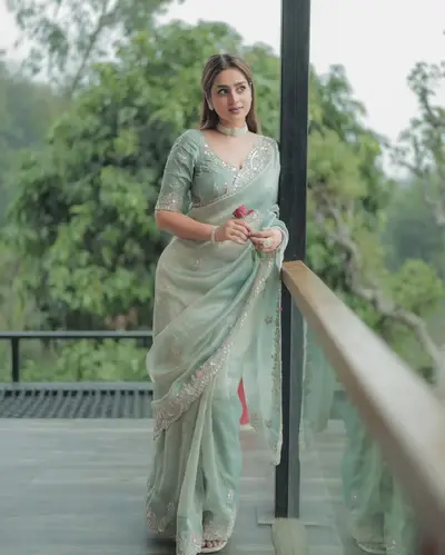 Graceful Pista Color Fedy Silk Wear Sequence Work Saree