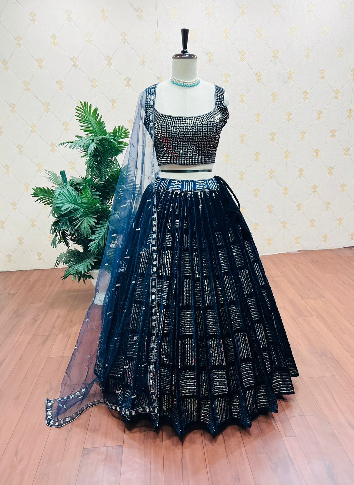Beautiful Navy Blue Colour Sequence Work Lehenga Choli