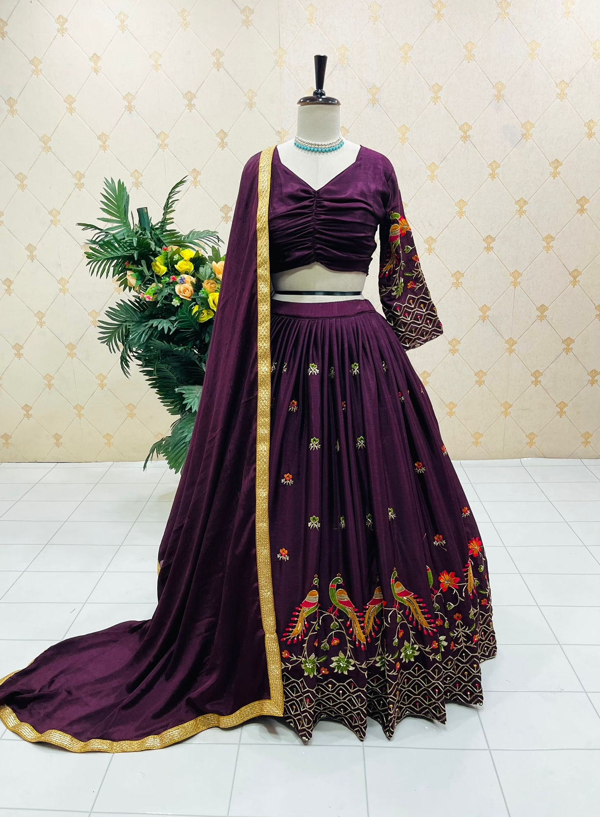 Beautiful Purple Embroidery With Sequence Work Lehenga Choli For Women