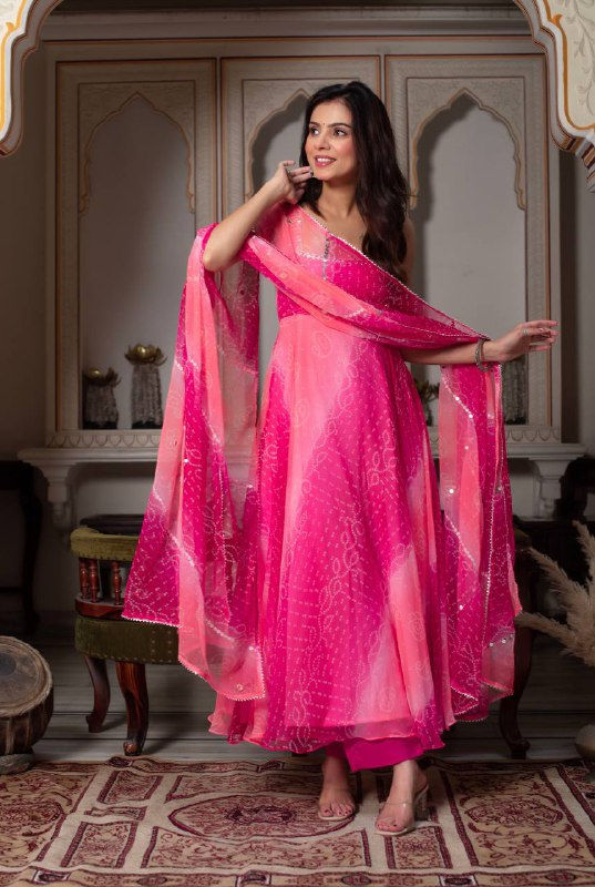 Pink Color Georgette With Digital Printed Long Gown With Dupatta
