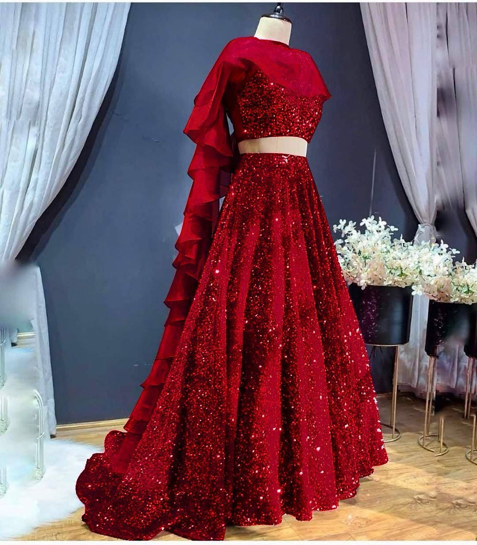 Red Colour Heavy Velvet Sequence Work Wedding Wear Lehenga Choli