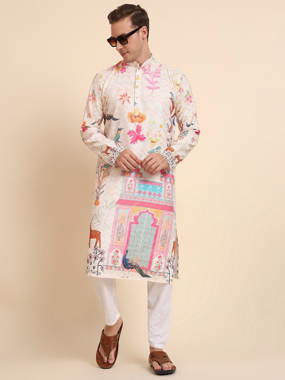 Dashing Wedding Wear Peacock Design Crochet Men's Kurta Pajama