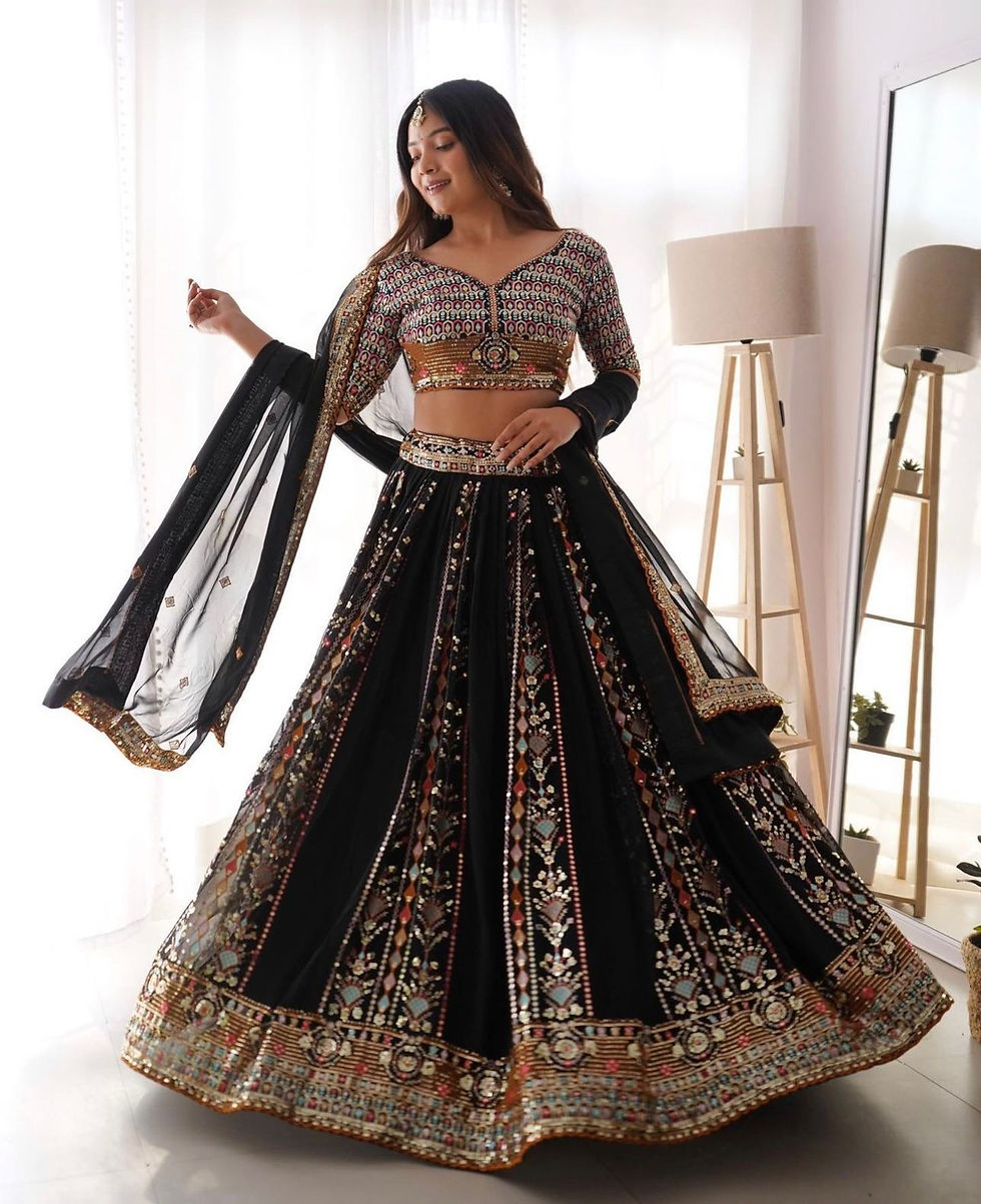 Thumbnail: Exclusive Wedding Wear Black Color Designer Embroidery Work Lehenga Choli
