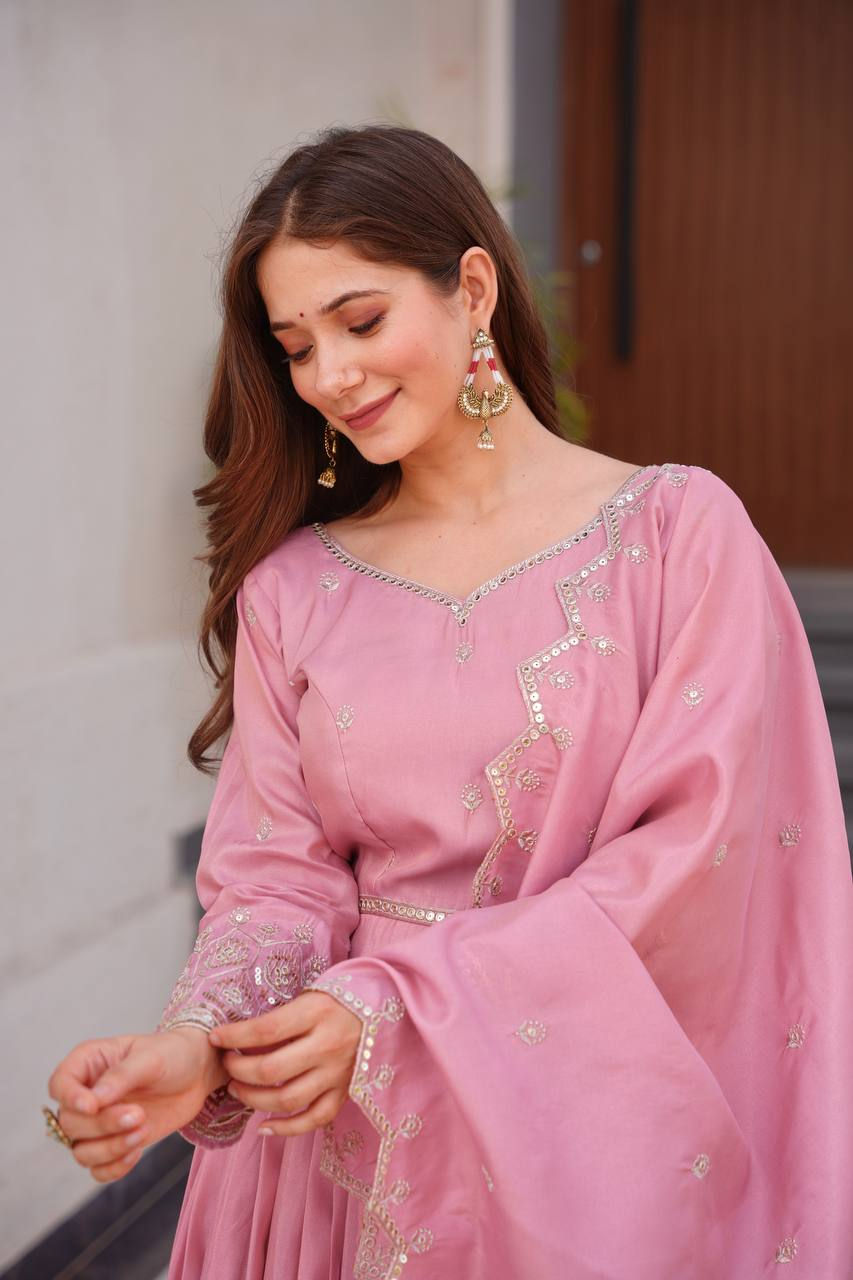 Thumbnail: Festive Wear Pink Color Gown