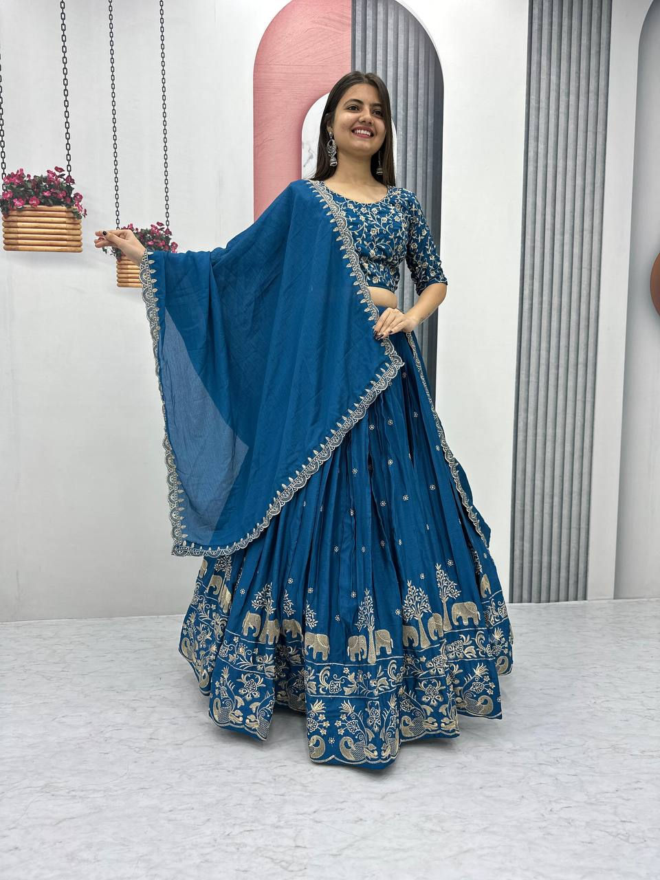 Heavy Wedding Wear Embroidery With Sequence Work Lehenga For Bride