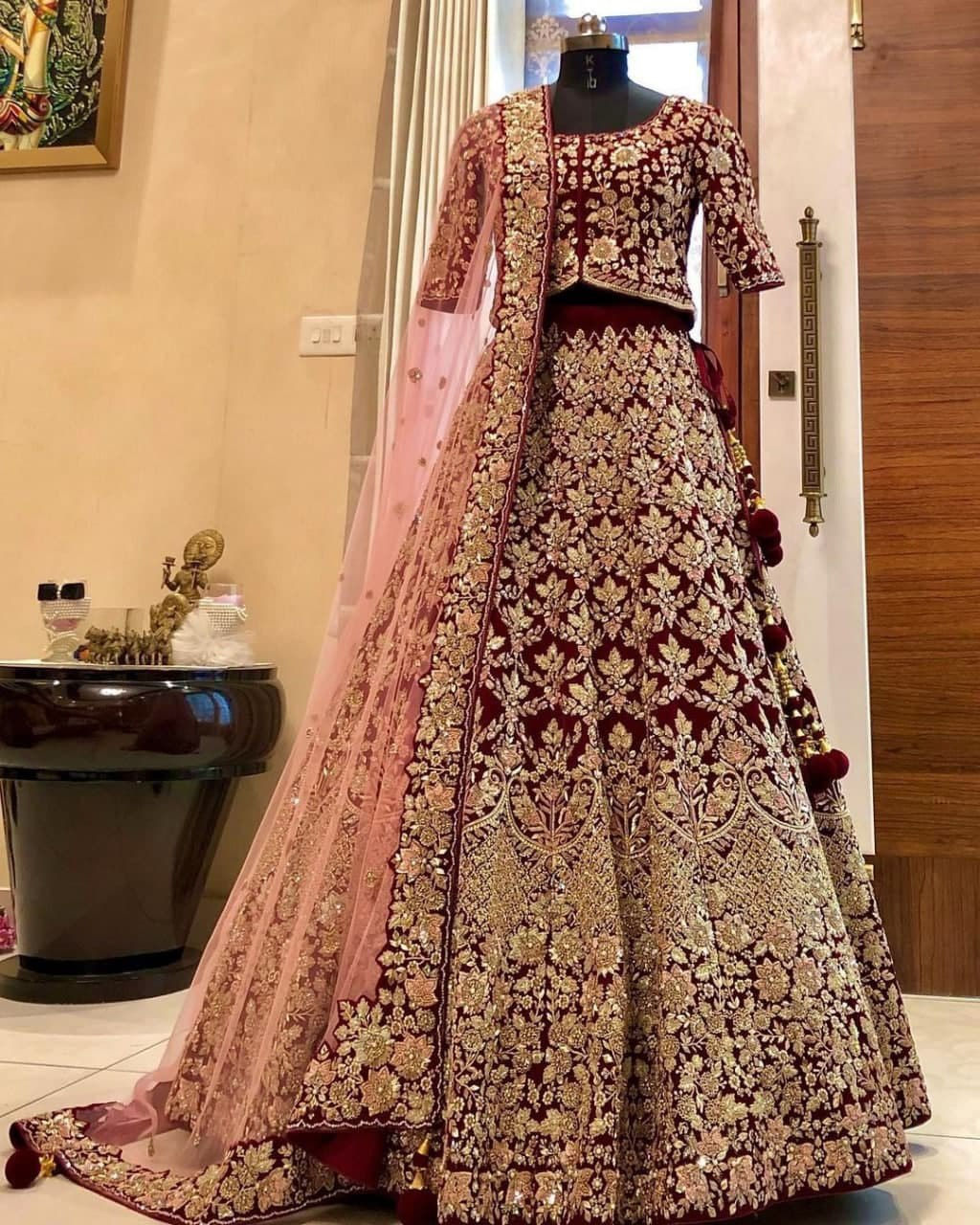 Maroon Colour Heavy Velvet Designer Wedding Wear Lehenga Choli