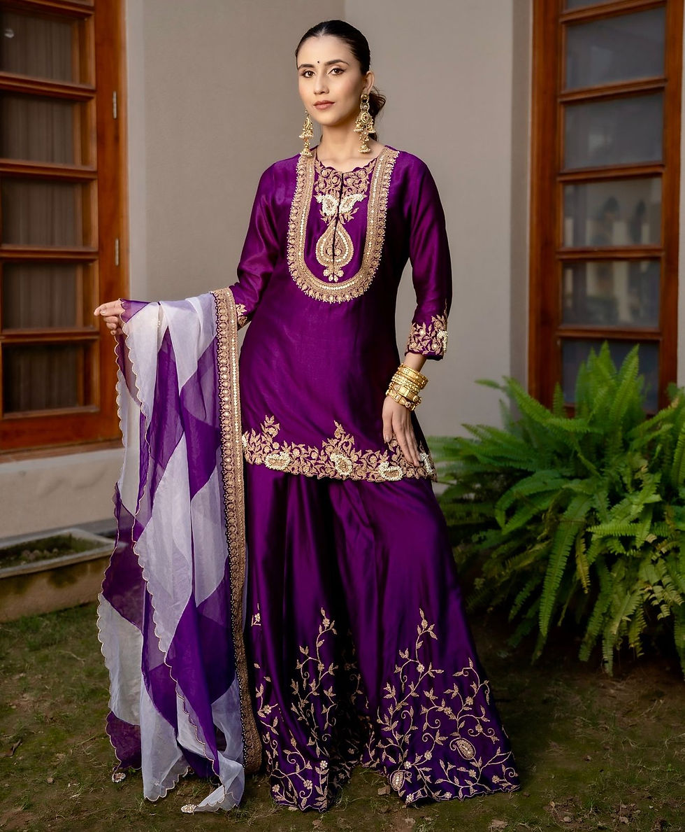 Thumbnail: Stunning Purple Colour Chinon Silk With Sequence Embroidery Work Plazzo Set