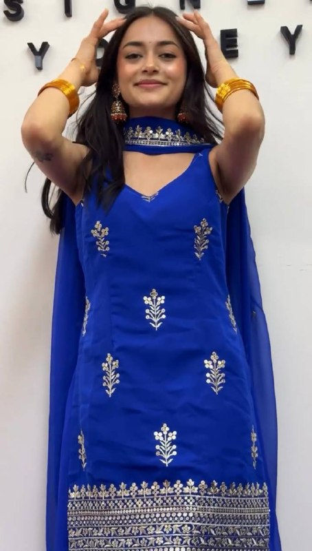 Royal Blue Color Georgette With Sequence Work Plazo Set With Dupatta