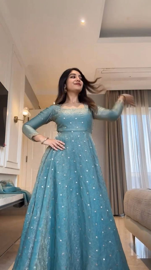 knee length dresses for ladies Sky Blue Color Dhoti Dress With Design and Sequence Work On Choli – Shasmis main image 1