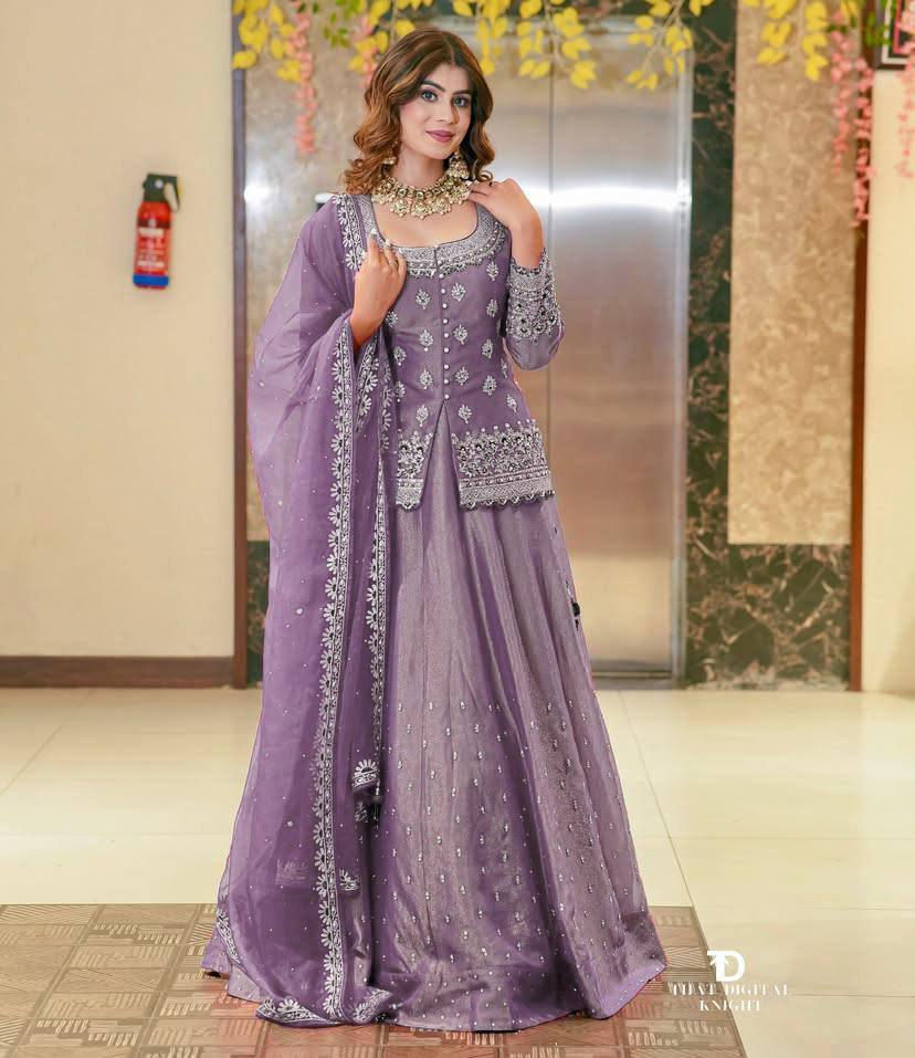 Designer Blue Colour Wedding Wear Top With Lehenga And Dupatta