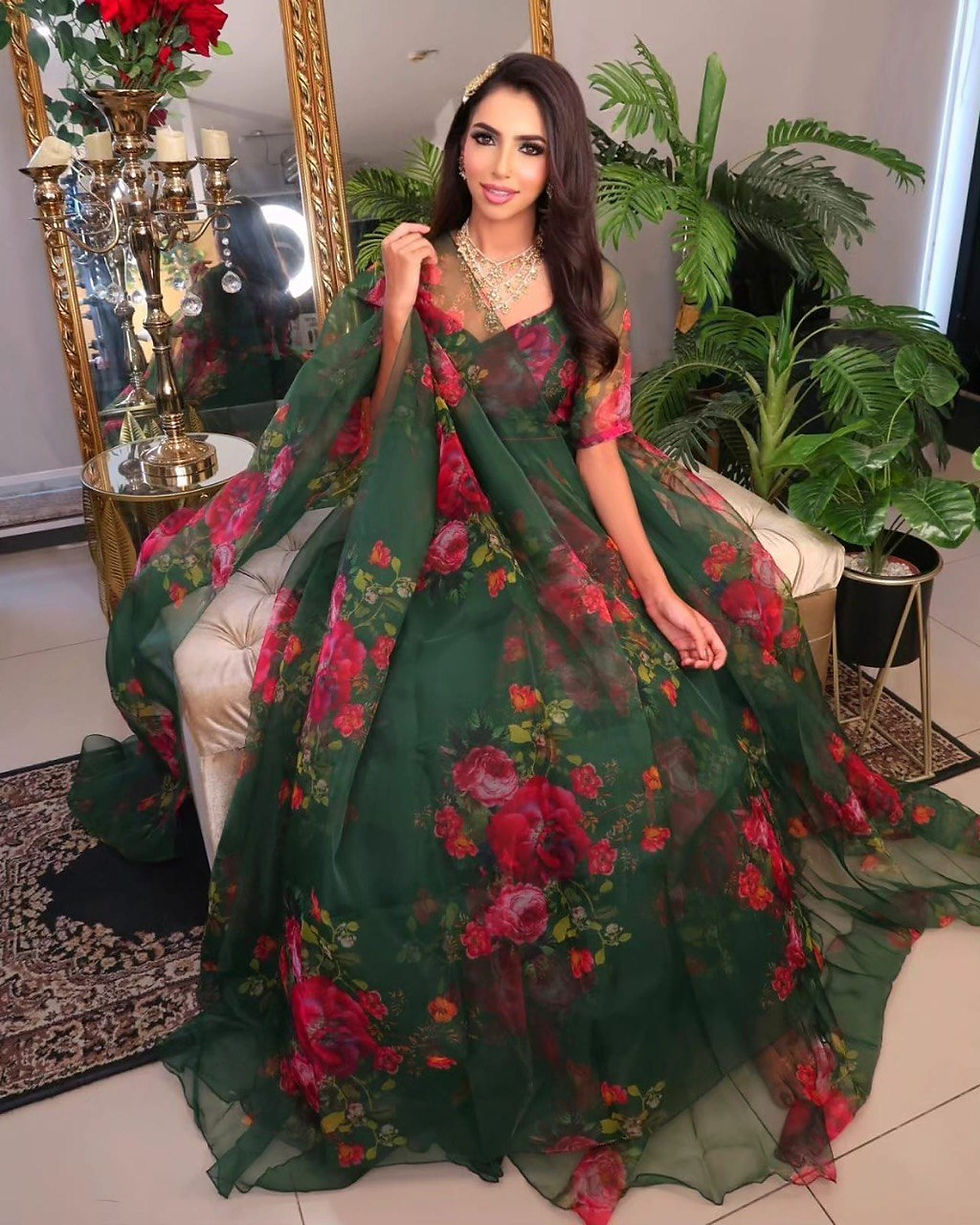 Designer Green Color Organza Silk With Flower Printed Lehenga Choli