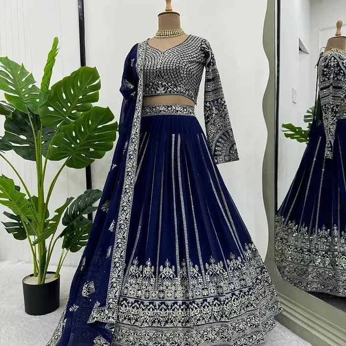 Exquisite Navy Blue Color Bridal Lehenga Choli