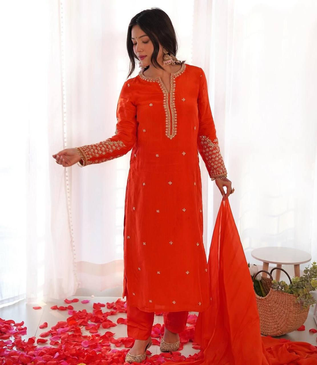 Classy Red Colour Embroidery With Sequence Work Suit