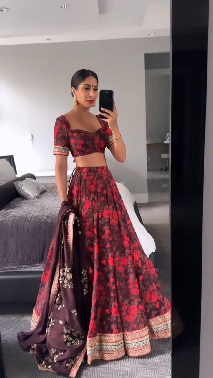 Attractive Red Colour Lehenga Saree