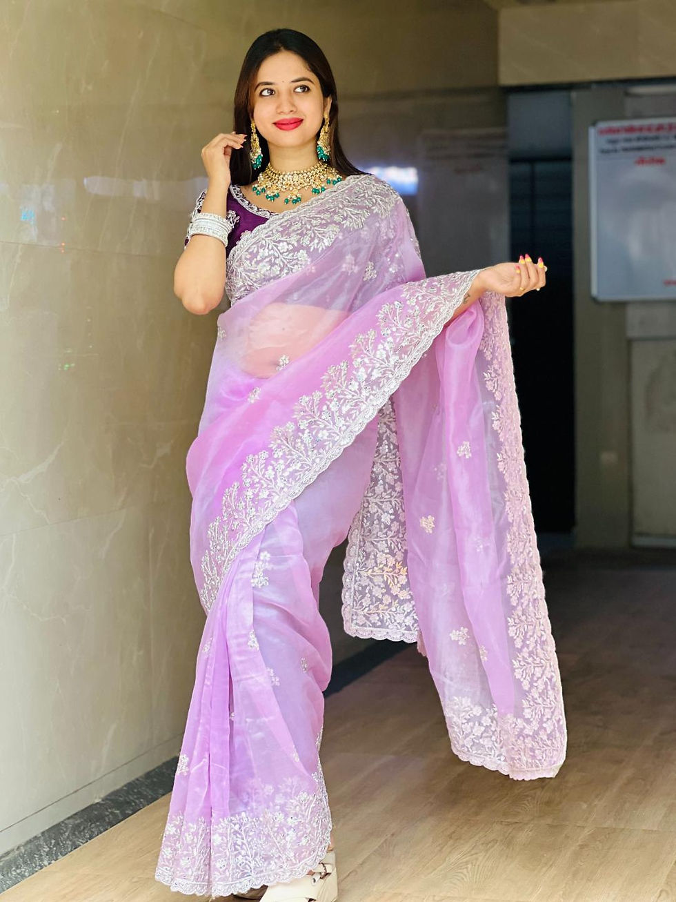 Thumbnail: Lavender Color Sequence Work Saree