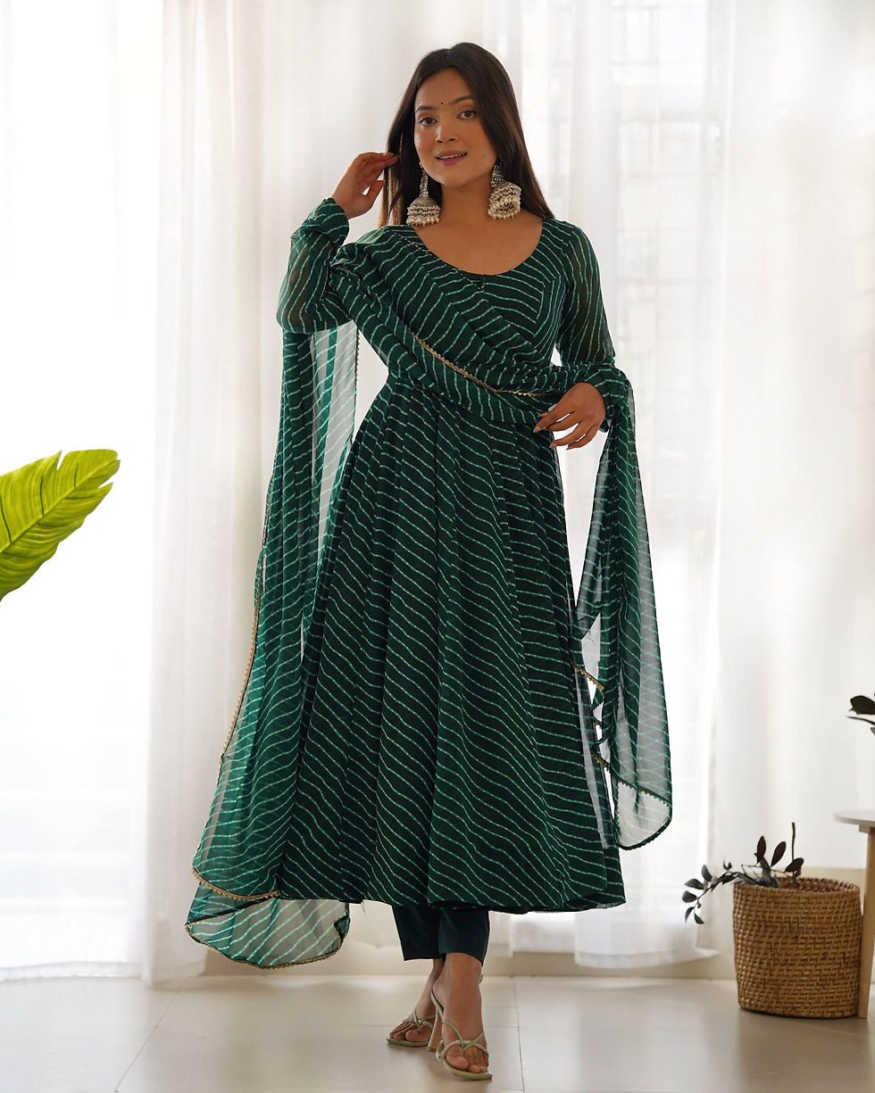Thumbnail: Festive Wear Green Color Anarkali Suit