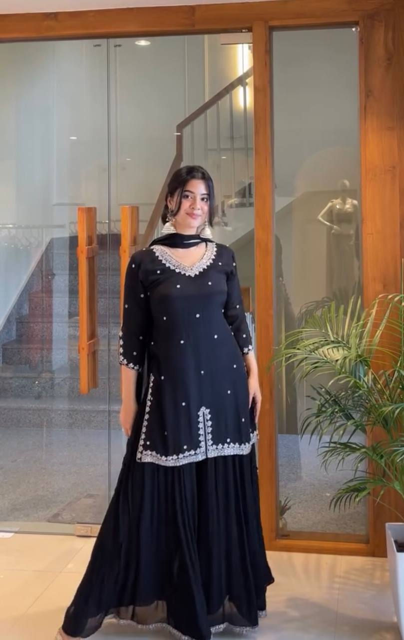 Stylish Black Color Sharara Suit For Girls