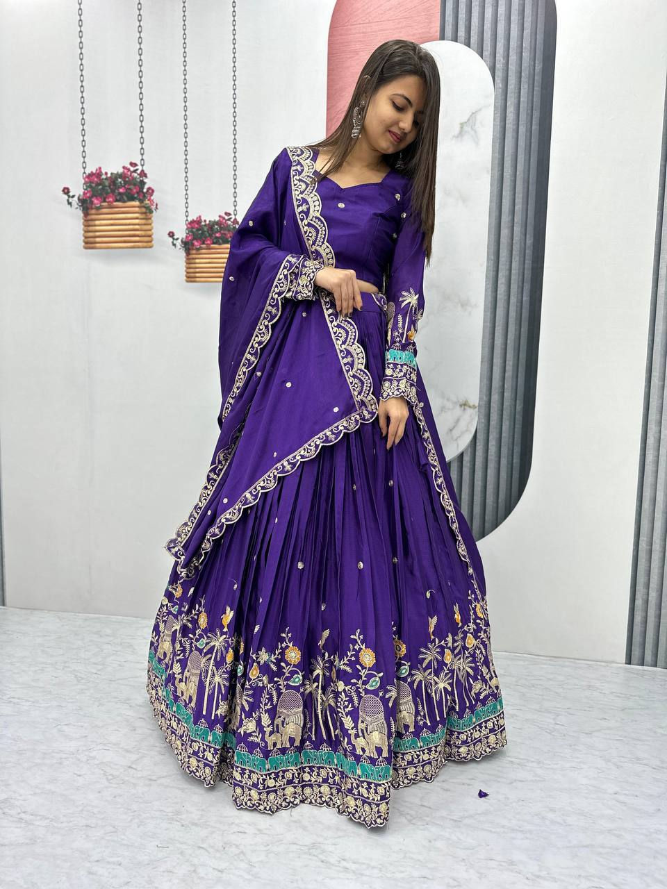 Attractive Purple Colour Sequence With Embroidery Work Lehenga