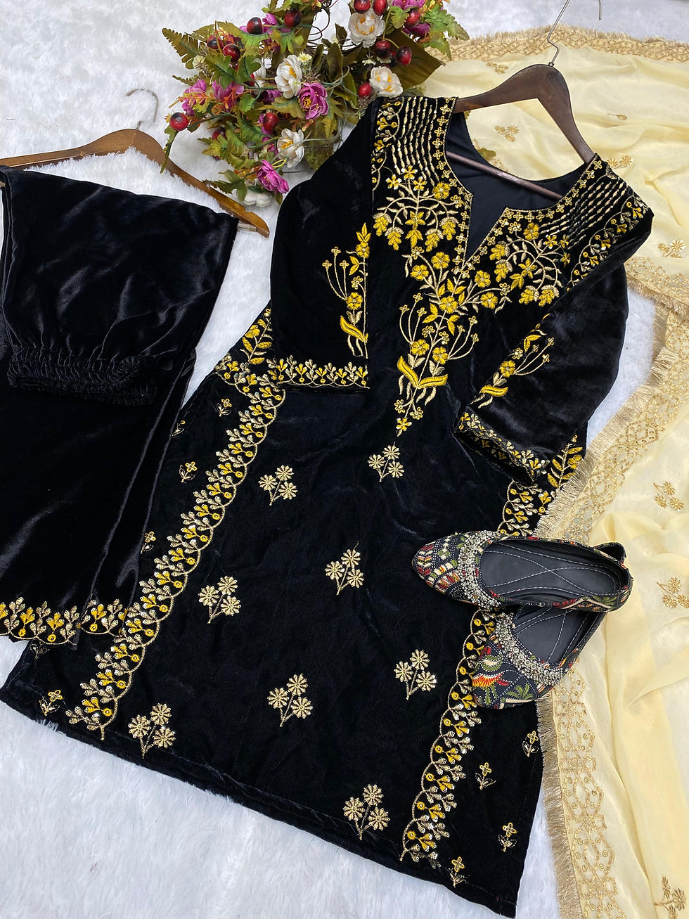Thumbnail: Designer Black Colour Heavy Velvet Wedding Wear Suit