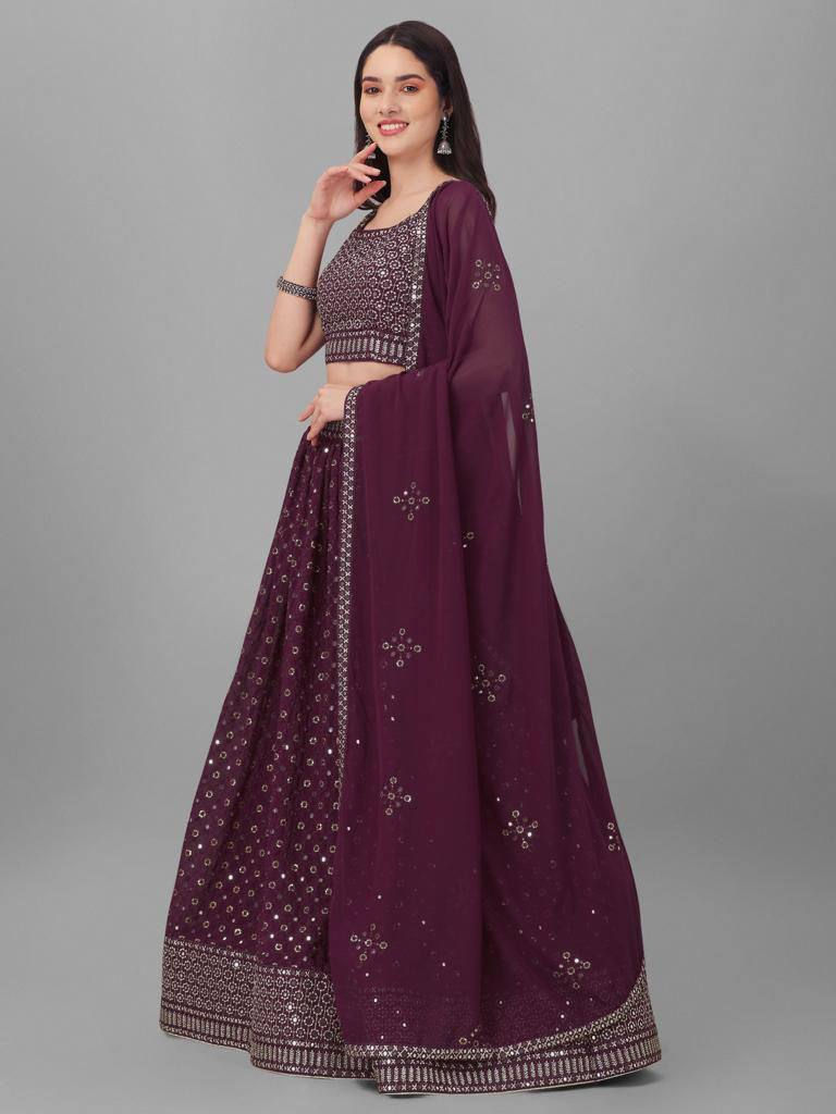 Elegant Purple Colour Foux Georgette With Heavy Embroidery Work Lehenga Choli