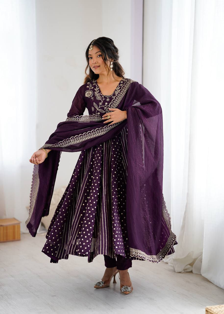 Purple Color Heavy Embroidery Work Anarkali Suit
