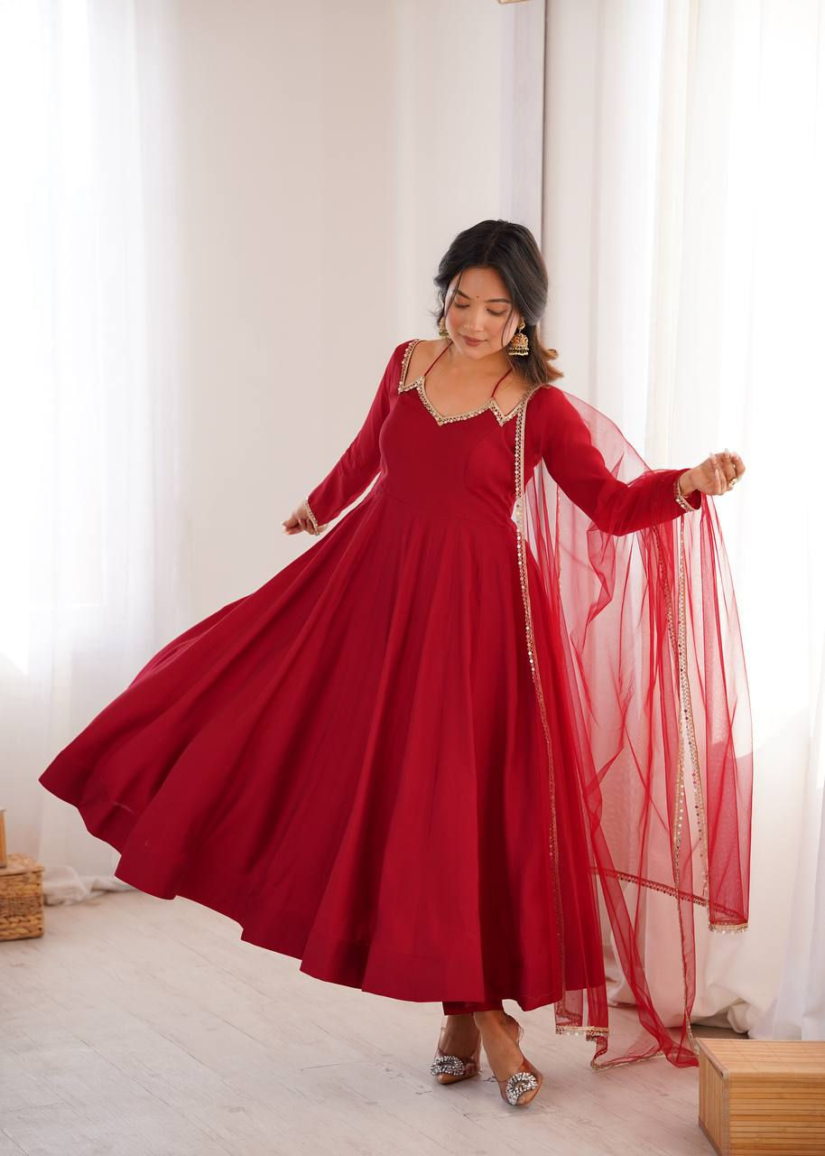 Thumbnail: Red Anarkali Suit With Dupatta