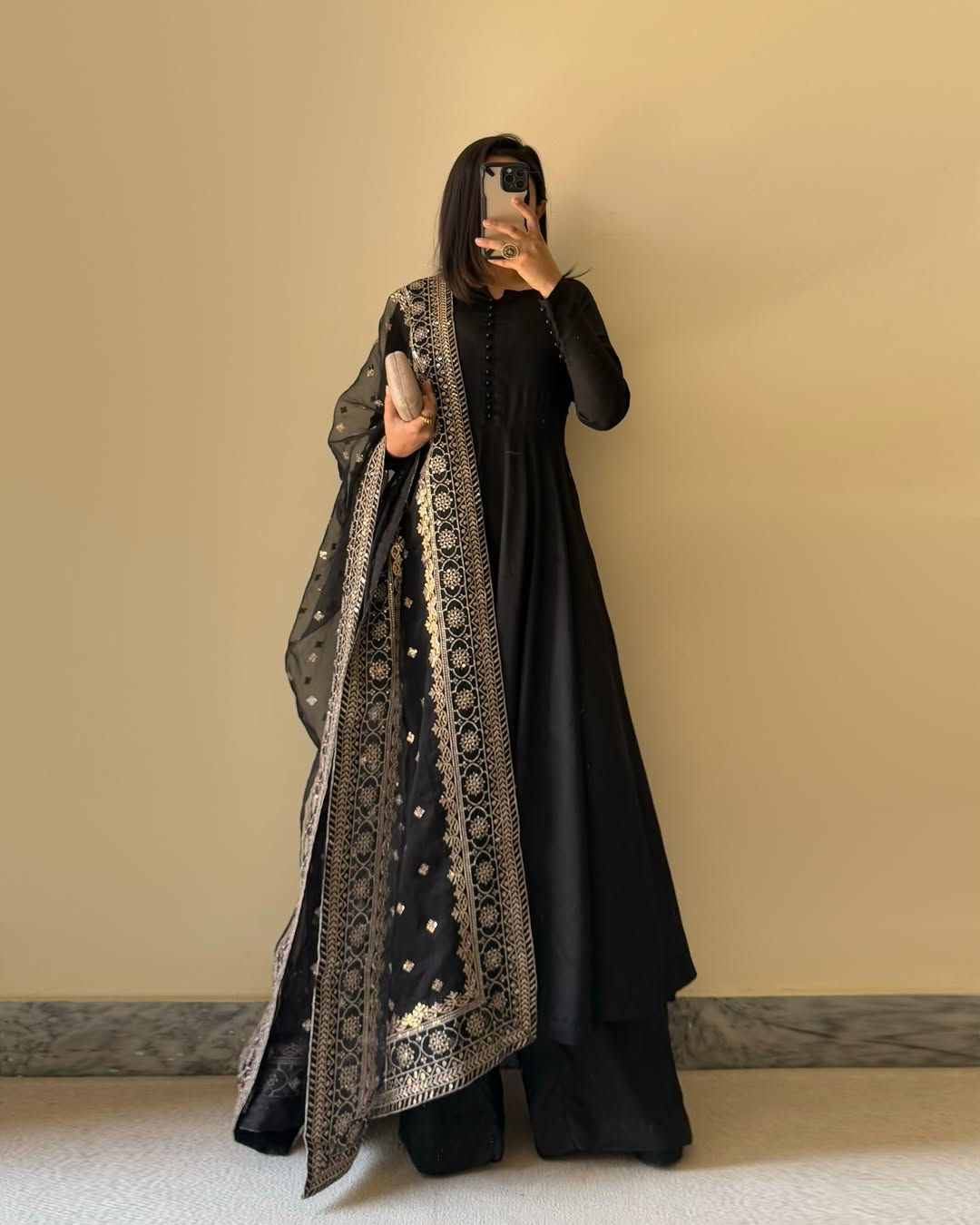 Black Color Faux Georgette With Embroidery Work Plazoo With Kurti And Dupatta