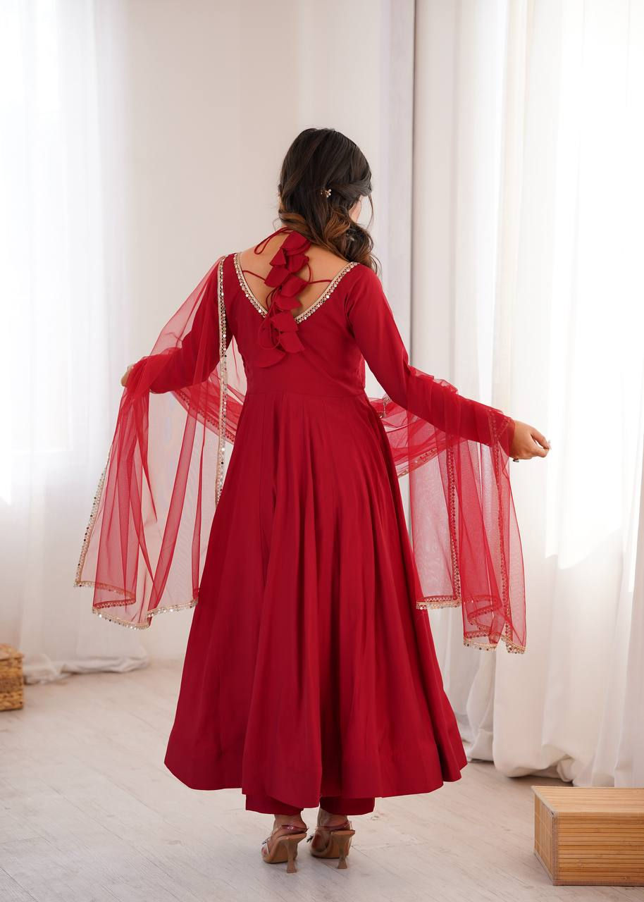 Thumbnail: Classy Looking Red Anarkali Designer Suit