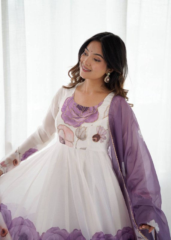 Thumbnail: Heavy Soft Organza Silk With Anarkali Suit