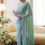 Thumbnail: Attractive Green Colour Georgette Flower Embroidery Work Saree