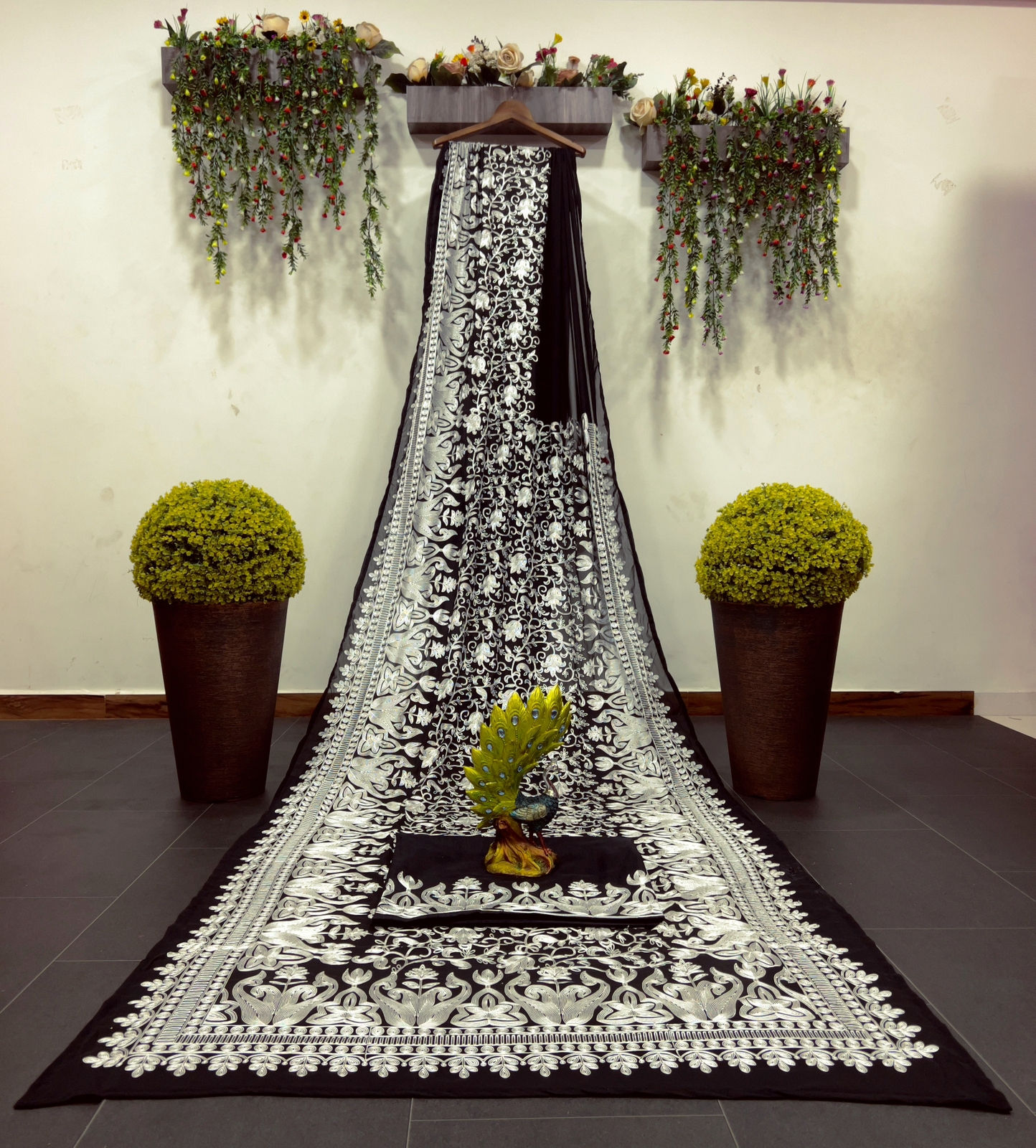 Attractive Black Colour Heavy Georgette Wear Banglory Silk Saree