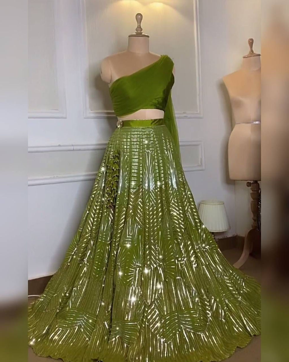 Heavy Green Mahendi Colour Lehenga With Sequence Work Lehenga