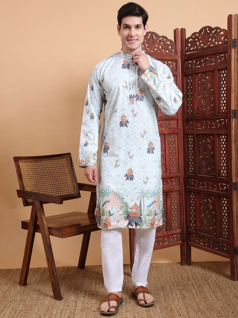 Sky Blue Color Men's Kurta And Pajama