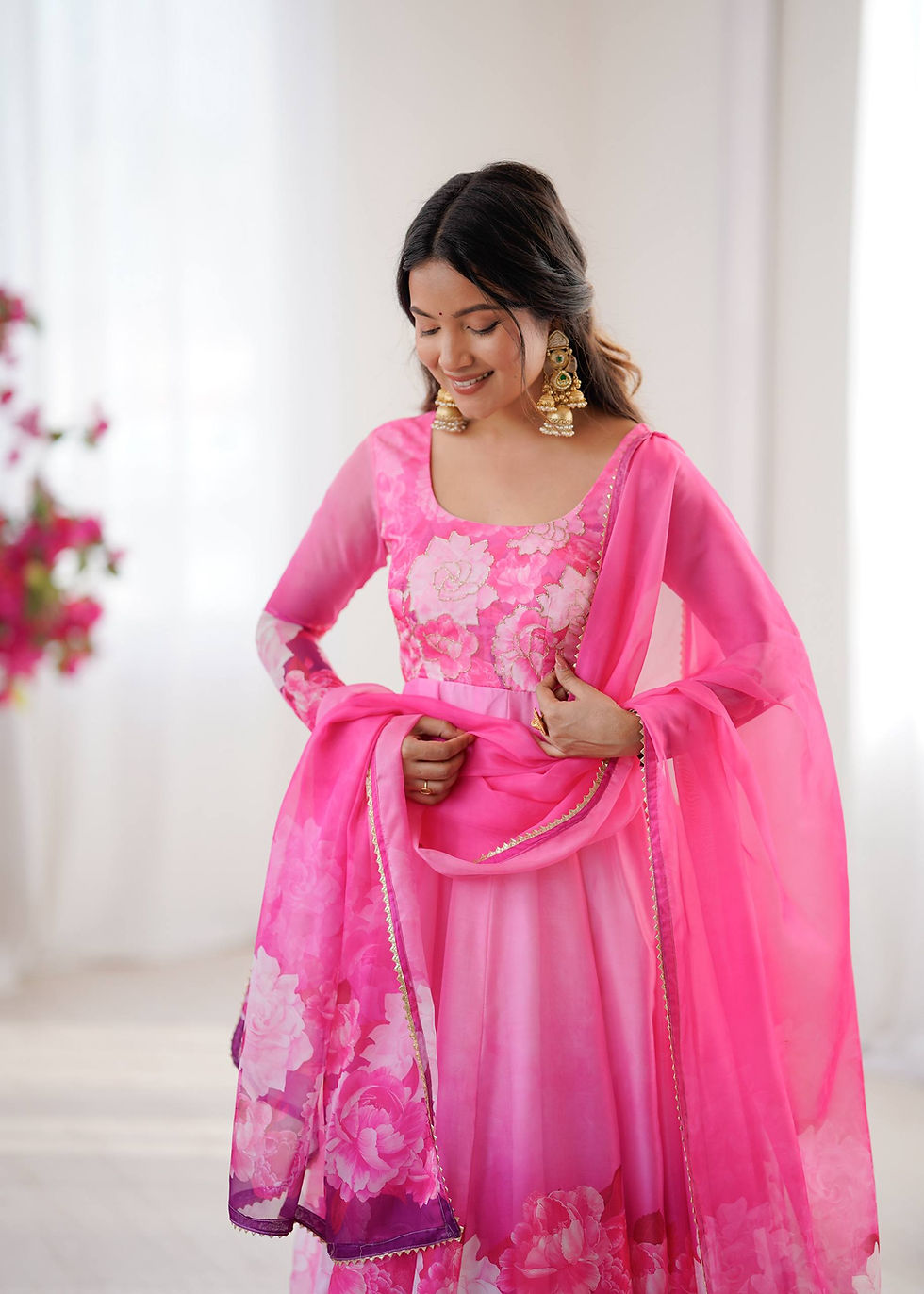 Designer Pink Color Three Piece Anarkali Suit