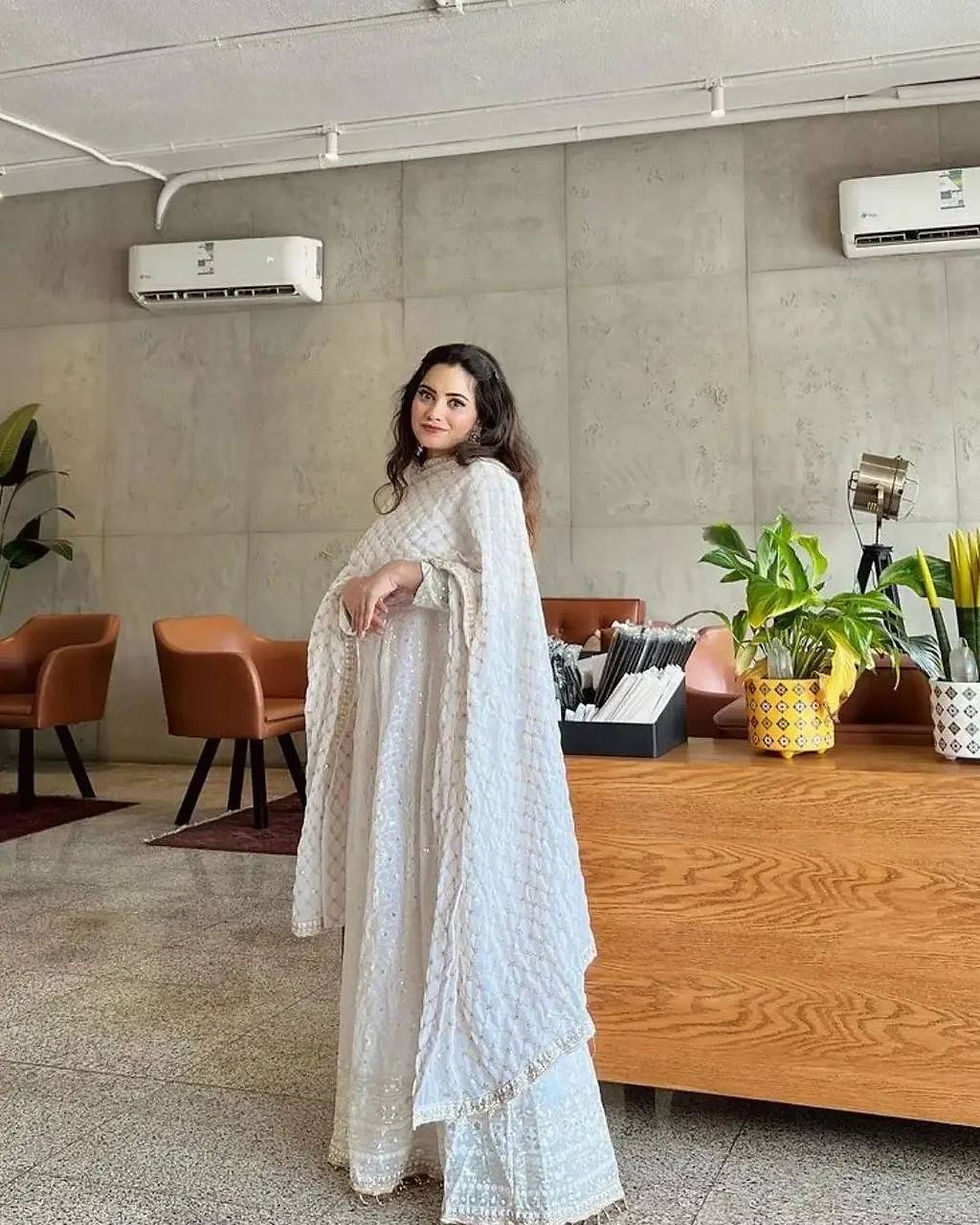 Thumbnail: Elegant White Colour Sequence With Embroidery Work Gown Set