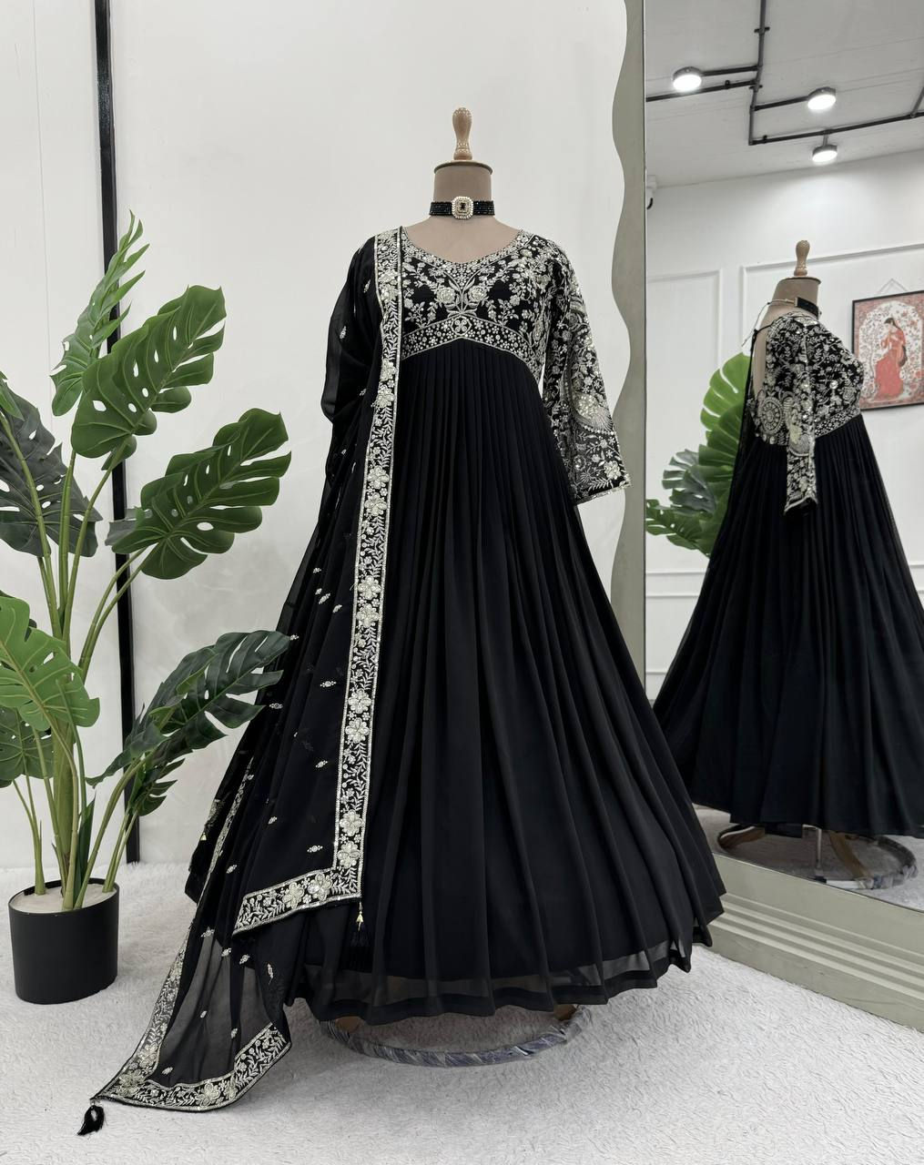 Adorable Black Colour Faux Georgette With Heavy Sequence Work Gown