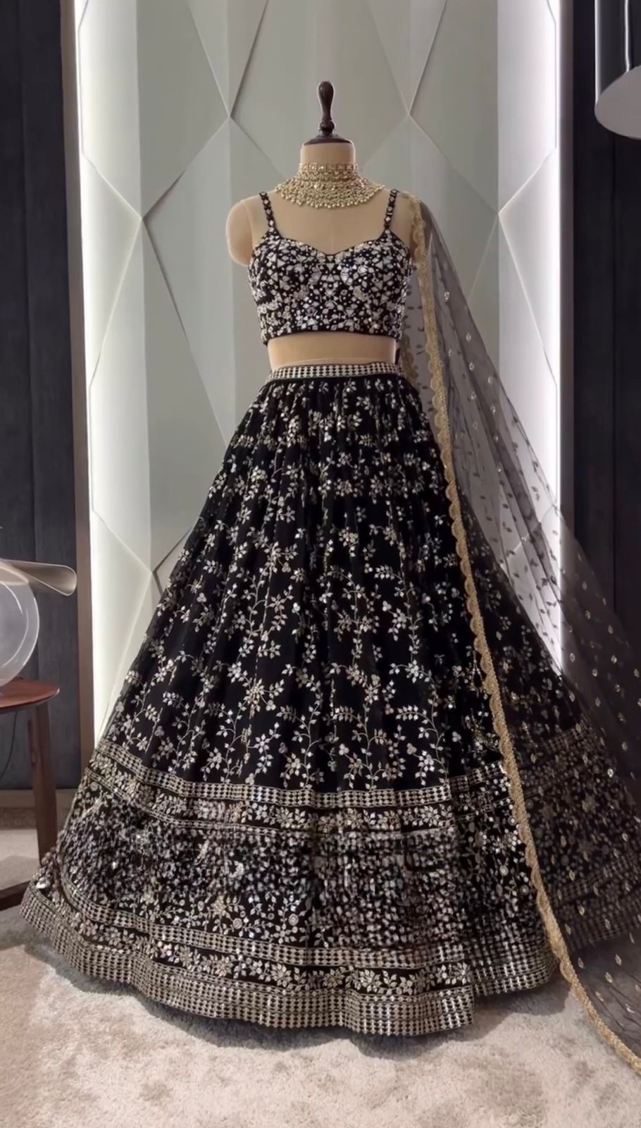 Attractive Black Colour Sequence With Embroidery Work Lehenga Choli