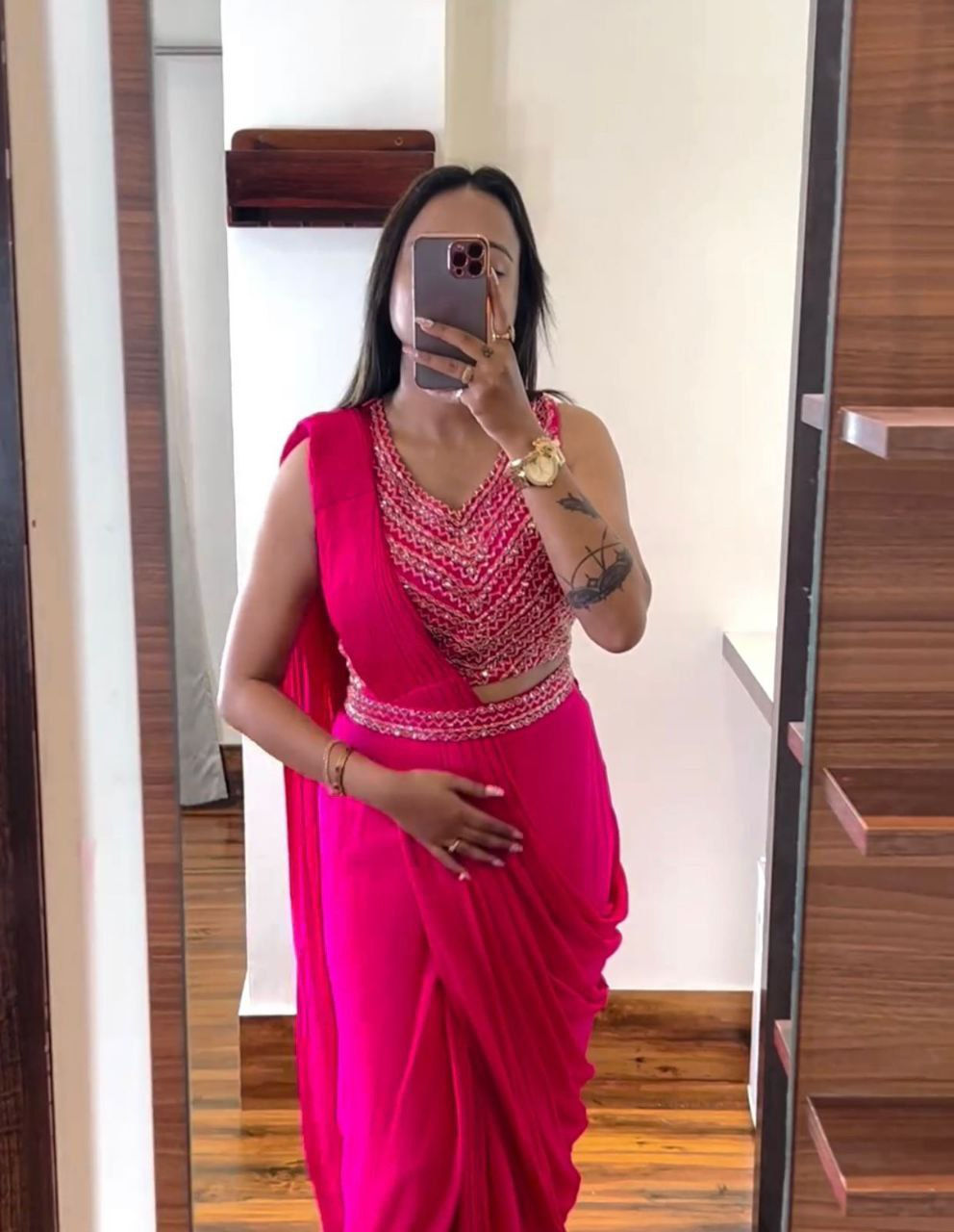 Designer Pink Colour Heavy Chinon With Embroidery Work Party Wear Saree