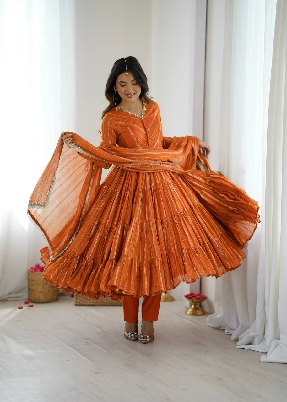 Classic Looking Orange Color Anarkali Suit