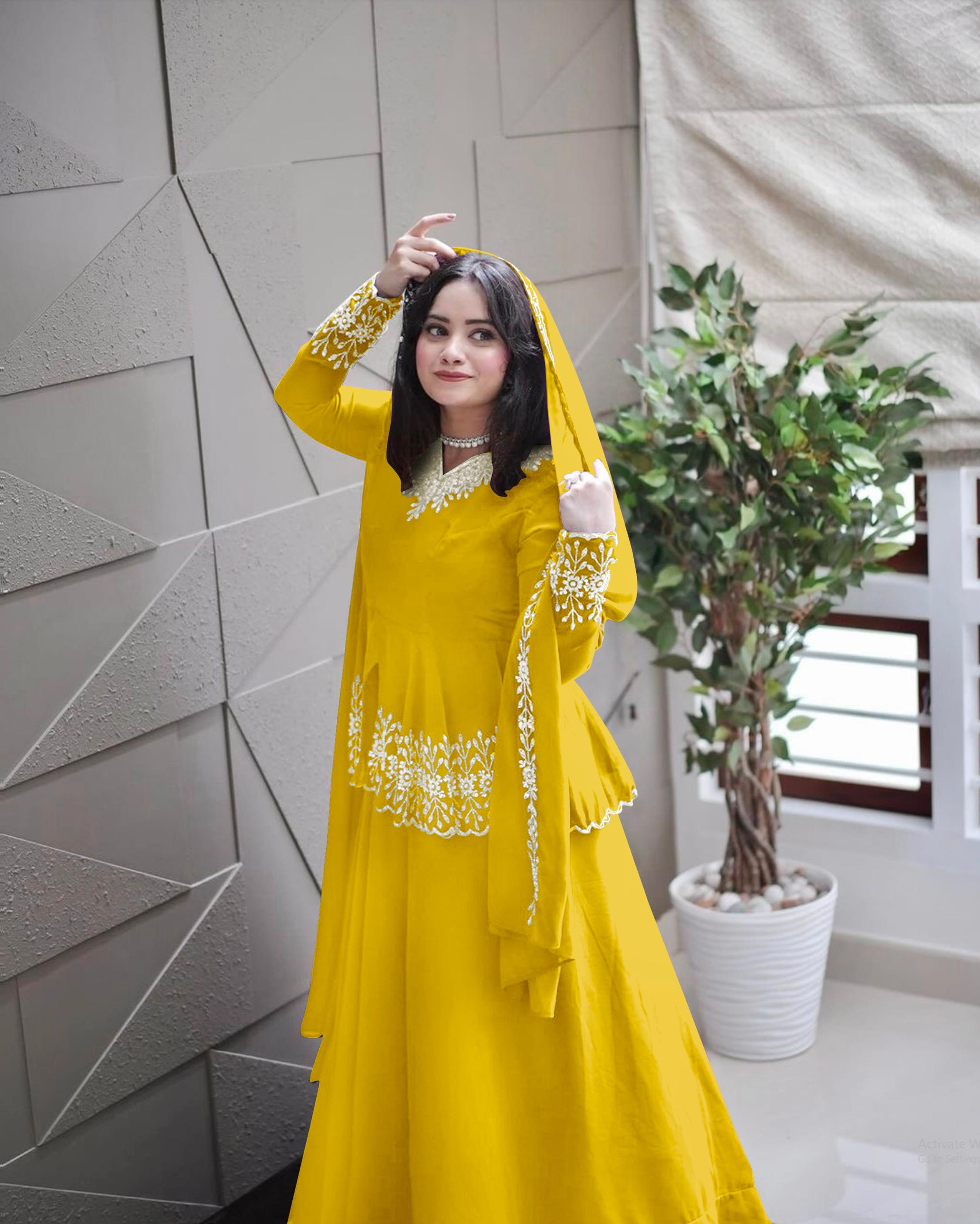 Yellow Colour Georgette Embroidery Work Top With Lehenga And Dupatta