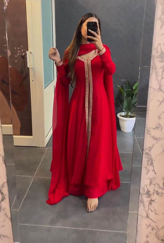 red plazo suit