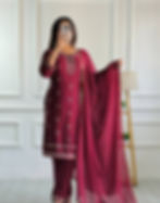 Stylish Red Color Georgette With Heavy Moti Work Kurti Pent And Dupatta